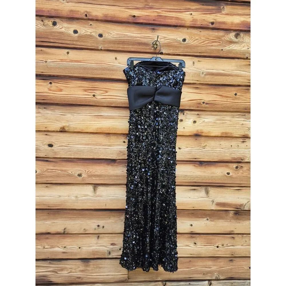 NEW Mac Duggal 27761 Black Strapless Sequin Evening Gown With Bow Size 6 - Picture 11 of 14